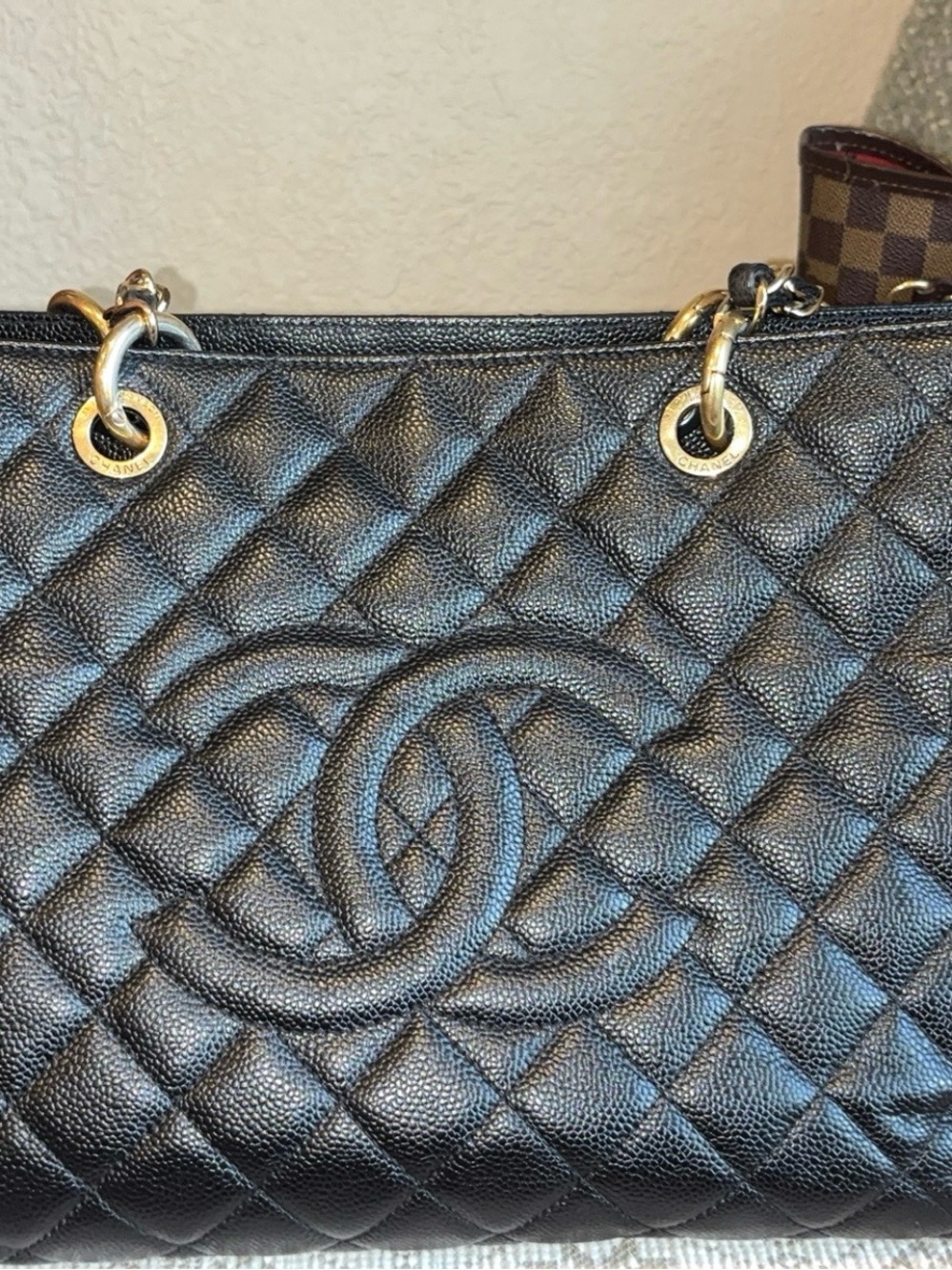 CHANEL Black Quilted Caviar Leather Tote with Interlocking CC
